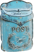 MELPHI Vintage Wall Mailbox, Metal Mailbox Large Capacity, Vintage Post Box with Cover, Wall Mount Mail Box for Garden, Outside, Coffee, Shop, Rustic Farmhouse (Color : Blue)