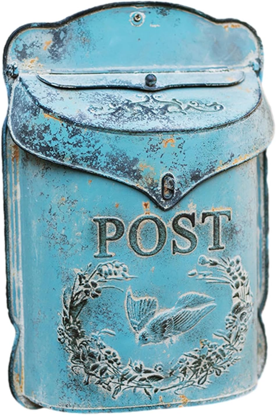 MELPHI Vintage Wall Mailbox, Metal Mailbox Large Capacity, Vintage Post Box with Cover, Wall Mount Mail Box for Garden, Outside, Coffee, Shop, Rustic Farmhouse (Color : Blue)