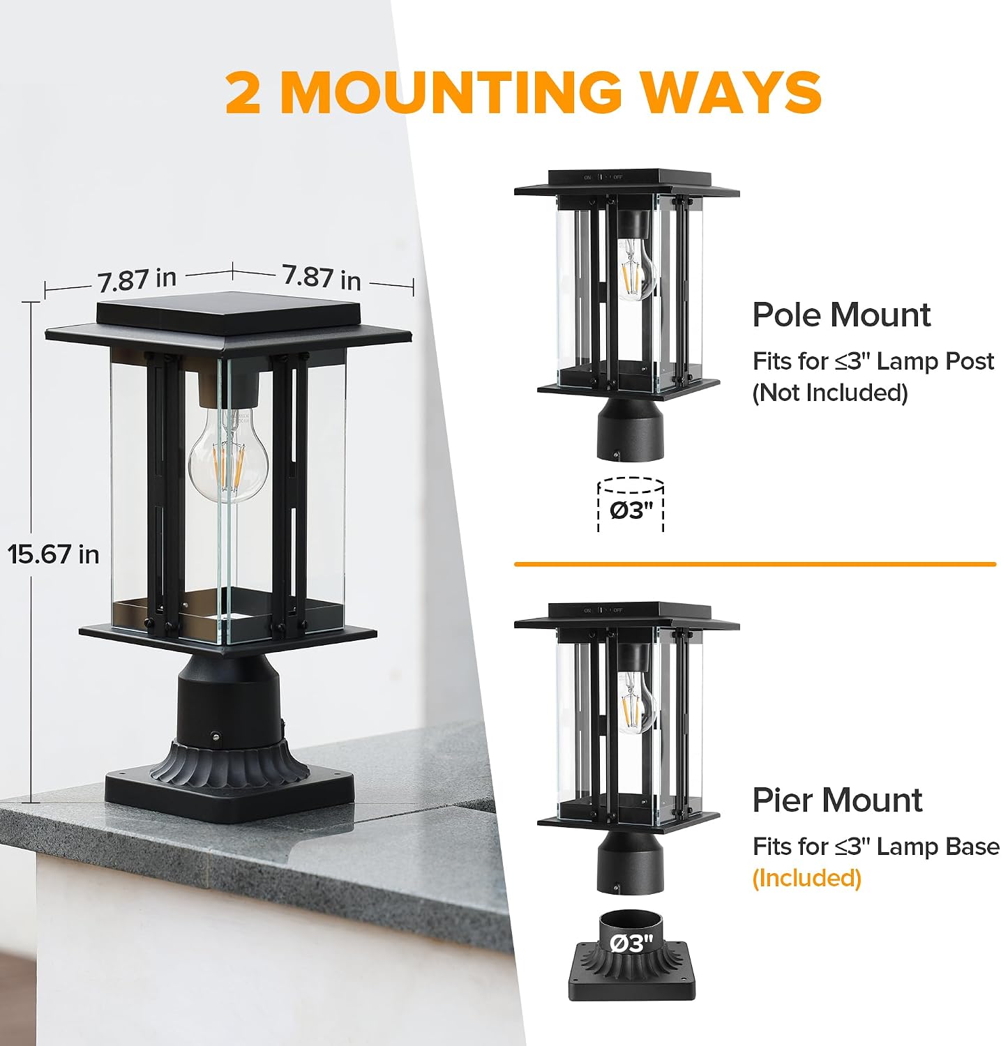 LUTEC Solar Lamp Post Light, 200 Lumens Dusk to Dawn Craftsman Style Post Light Waterproof Solar Powered with Pier Mount Base, Aluminum Post Lights Perfect for Outside