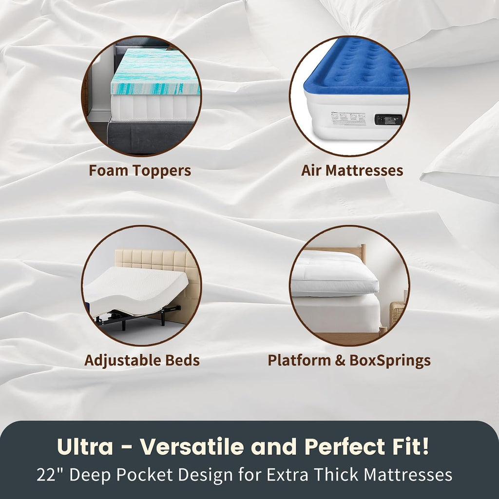 100% Linen Sheet Set King Size Extra Deep Pocket Fits 18-24 Inch Mattress, Breathable & Soft, Smooth 4-Piece Set for Thick Mattresses Hotel Luxury Bedding（King, Light Purple）