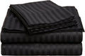 Superior 300 Thread Count Combed Cotton, 4-Piece Bed Sheet Set, Deep Pocket, Single Ply, Sateen Stripe, Split King - Black