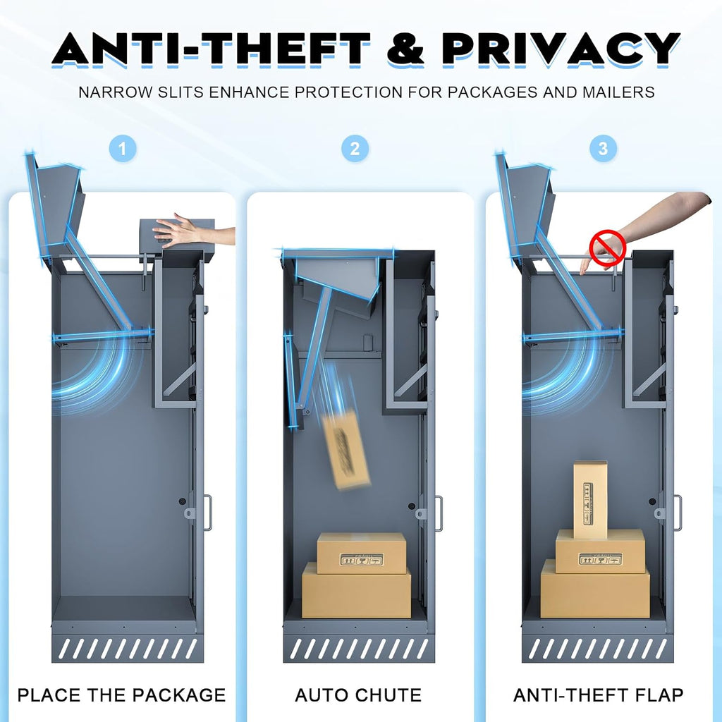 Outdoor Package Delivery Box with Wooden Door, Pre-Assembled Lockable Anti-Theft Parcel Drop Box, IPX3 Waterproof & Weather-Resistant for Porch, Fence, Curbside, (M - Blue)