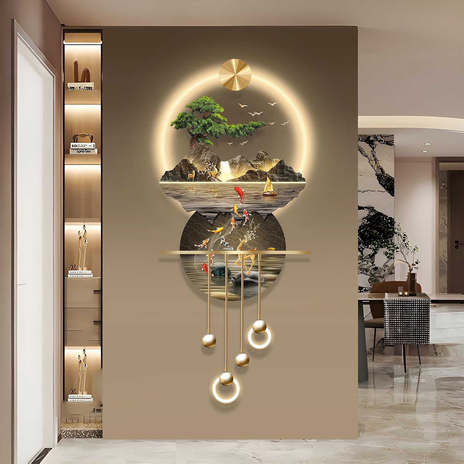 LED Light Art Wall Decor, Modern Home Decor Wall Sculpture with Lights, Walls Art Decorations Lamp, Walls Arts Decors Sculptures Large, Plug-in Power Supply, Gold C, 23x53IN