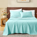MEISHANG 100% French Pure Linen Sheets Queen Size - Bed Sheets 4 Piece Sets, Soft Durable Flax Linen, Anti-Tear Breathable Moisture Wicking with 16' Deep Pocket (Light Blue)