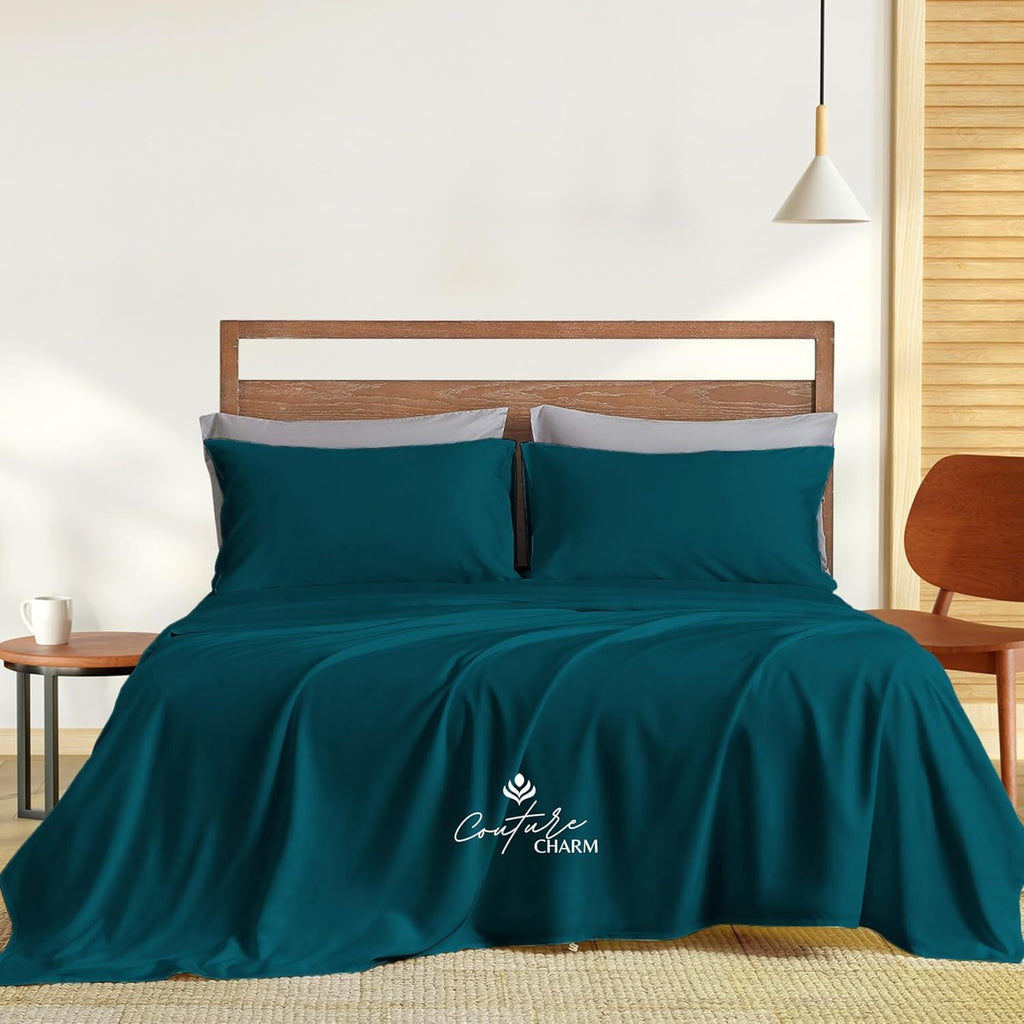 Queen Size 1000 Thread Count 100% Egyptian Cotton Sheet Set, 4-Piece, Sateen Weave, with 10-12' Deep Pocket Snug Fit (Solid, Teal)