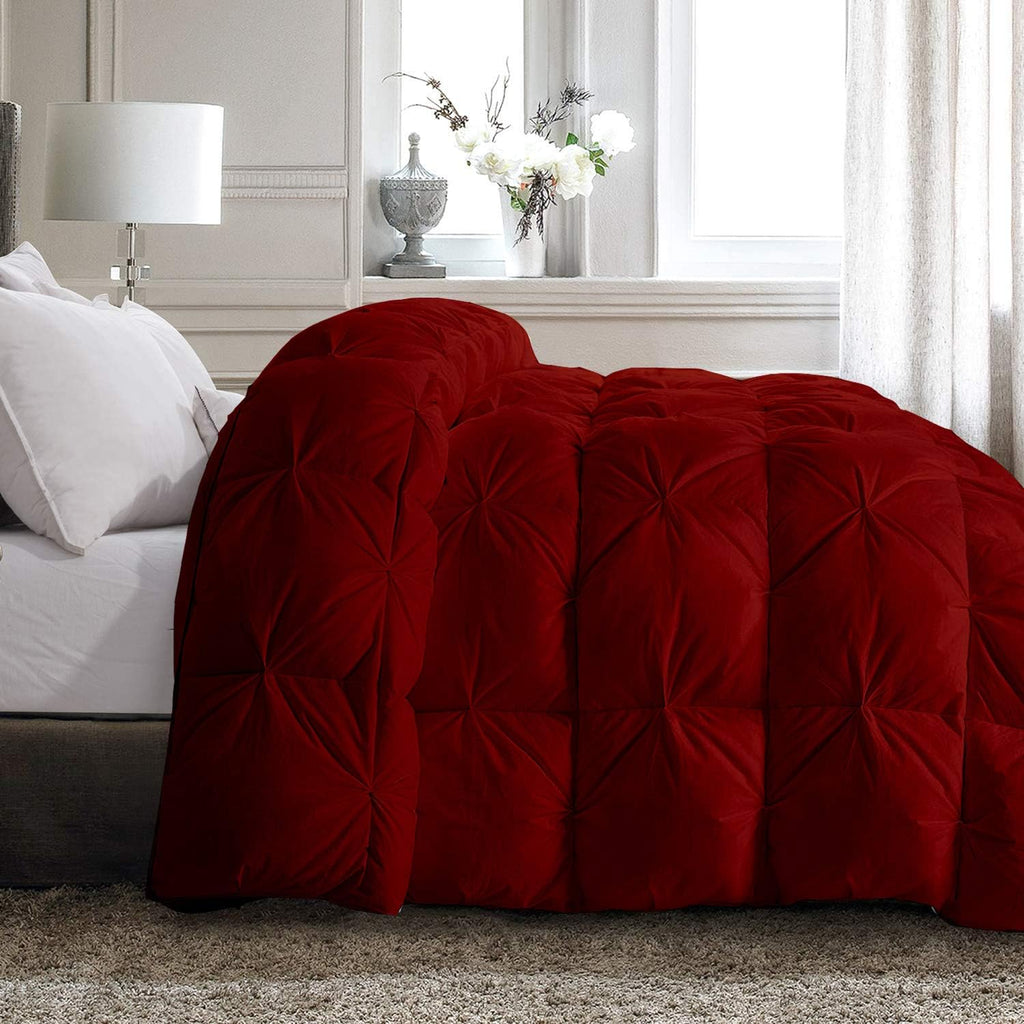 Pinch Pleated Soft 400 GSM All Season Burgundy 5 Piece Queen Size Comforter Set (Comforter + 4 Pillowcases) 600 Series Egyptian Cotton Comforter Bedding Set