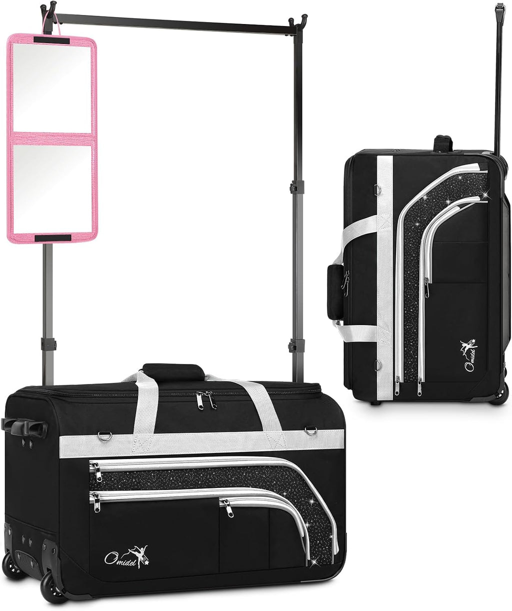 Dance Bag with Garment Rack, 28' Rolling Dance Suitcase Competition Duffle Bag with Garment Rack & Wheels | Versatile Compartments, Upgraded Stable System for Dance Shows, Travel, Cheer, Recital
