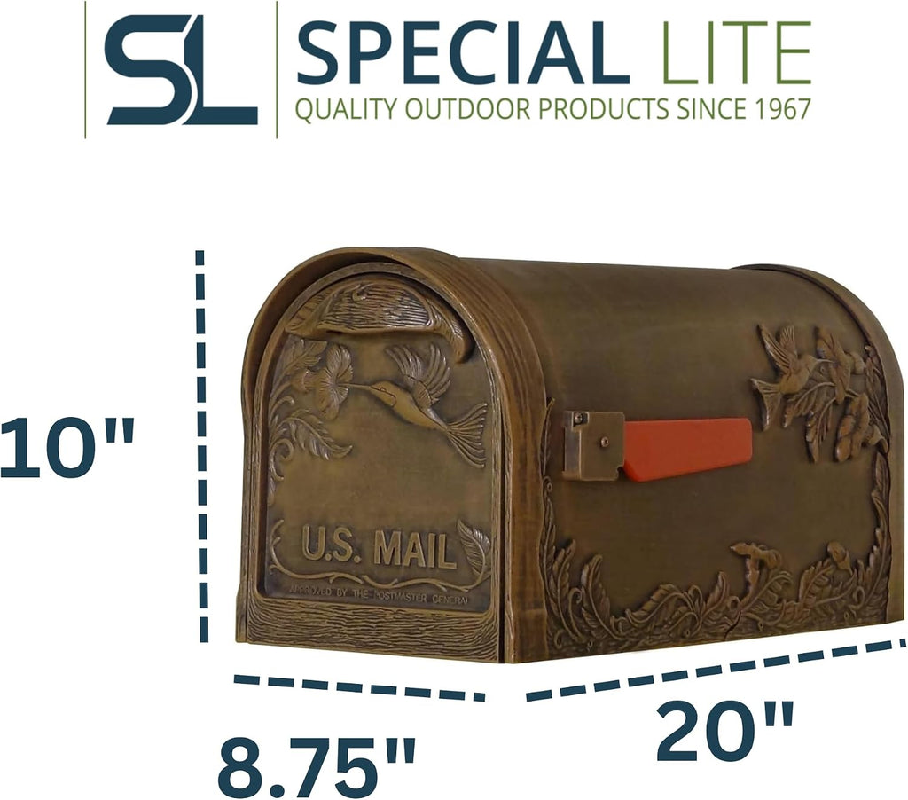 Special Lite Hummingbird Curbside Mailbox - Copper Aluminum Mailbox for Post Mount - SCB-1005-CP