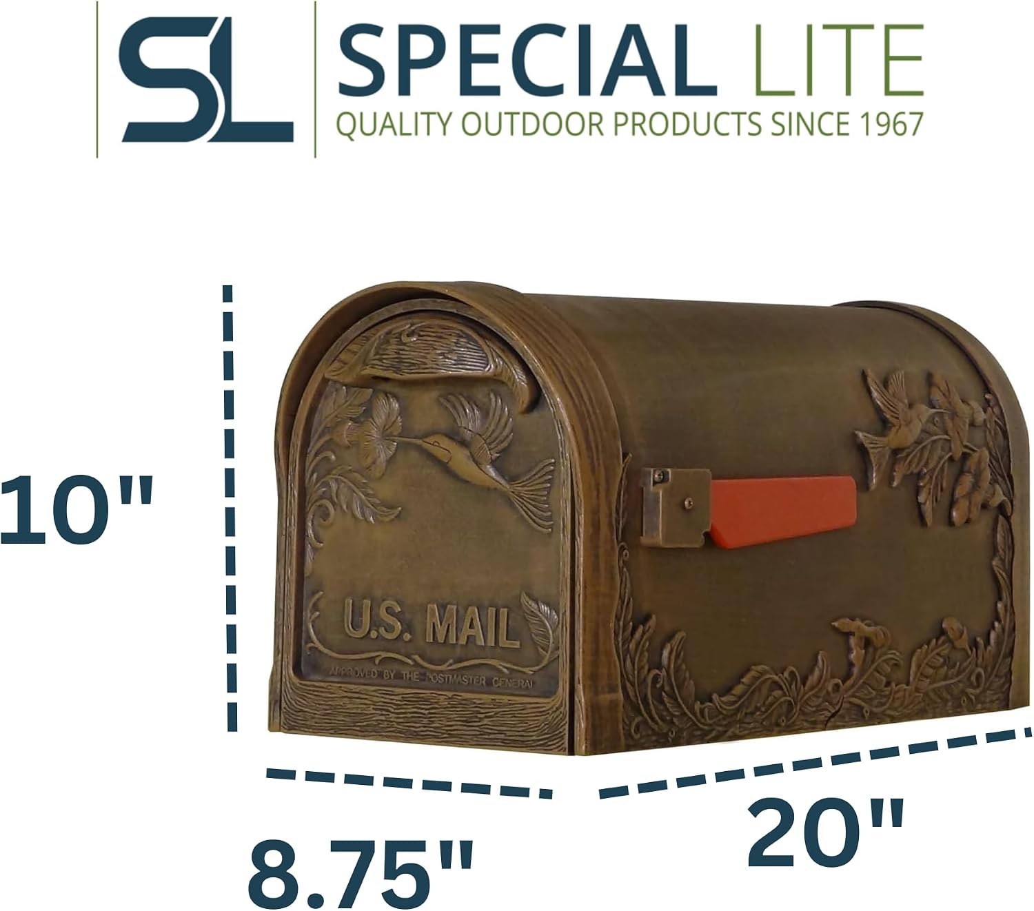 Special Lite Hummingbird Curbside Mailbox - Copper Aluminum Mailbox for Post Mount - SCB-1005-CP