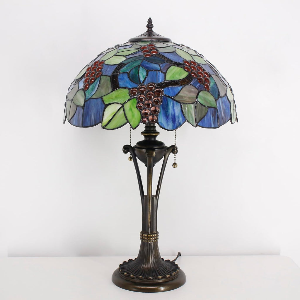 Tiffany Table Lamp Purple Stained Glass Desk Lamp 16X16X24Inches Grape Style Reading Light