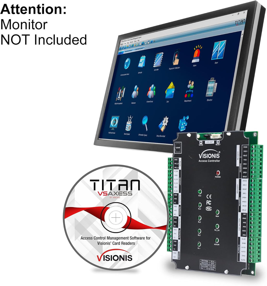 Visionis VS-AXESS-4ETL-PCB Four Door Network Access Control System Board Controller for 4 Doors Security with TCP/IP Wiegand and Desktop Software 20,000/70,000 User Record