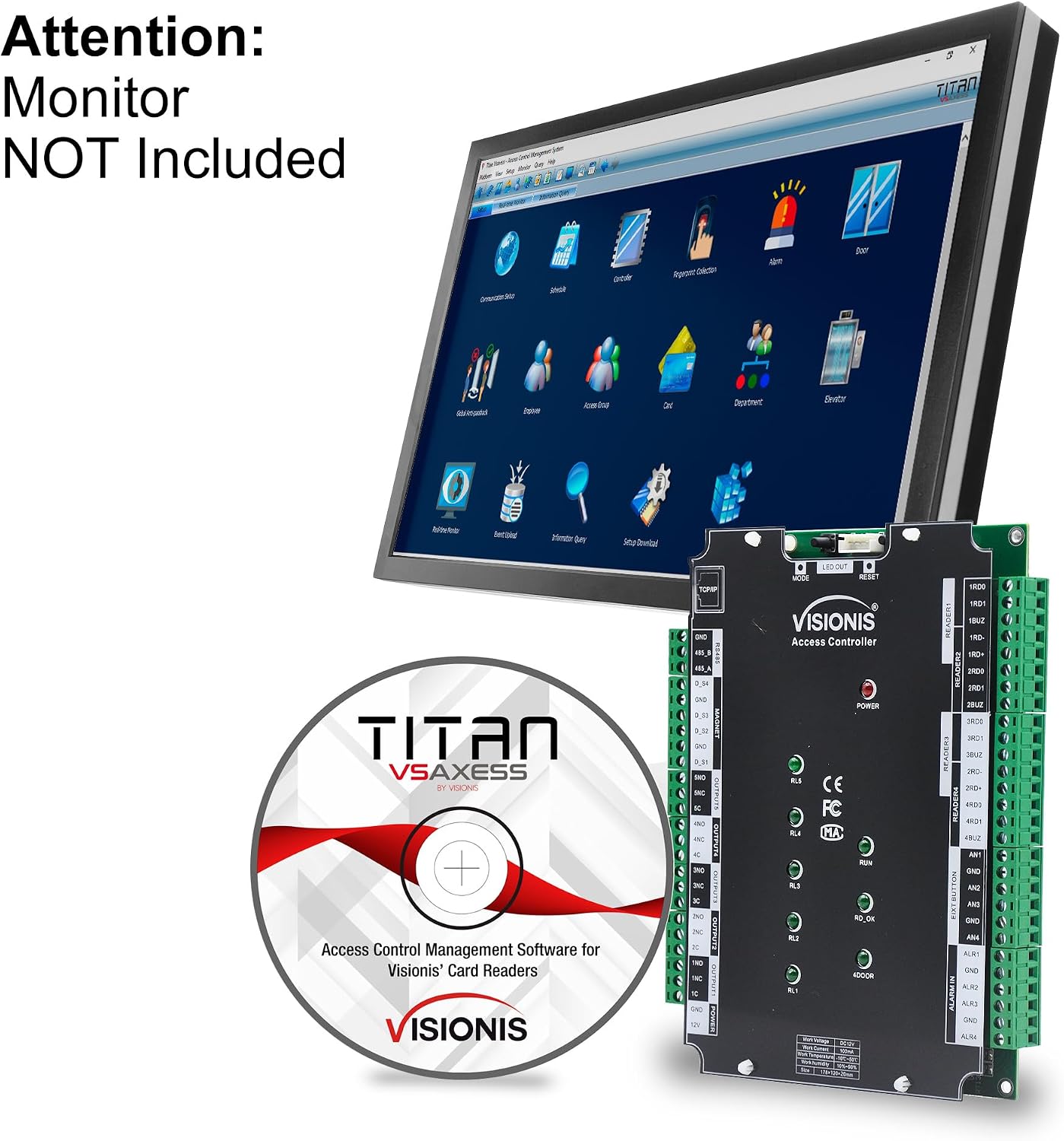 Visionis VS-AXESS-4ETL-PCB Four Door Network Access Control System Board Controller for 4 Doors Security with TCP/IP Wiegand and Desktop Software 20,000/70,000 User Record
