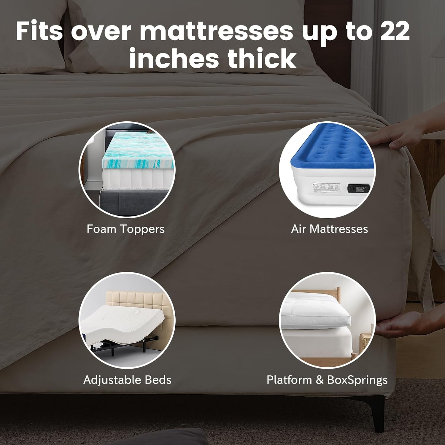 Bedlifes 100% French Linen Sheets California King Size 18-24' Extra Deep Pocket 4-Piece Set Breathable & Moisture-Wicking,Soft & Durable Sheets for Thick Mattresses(Linen)