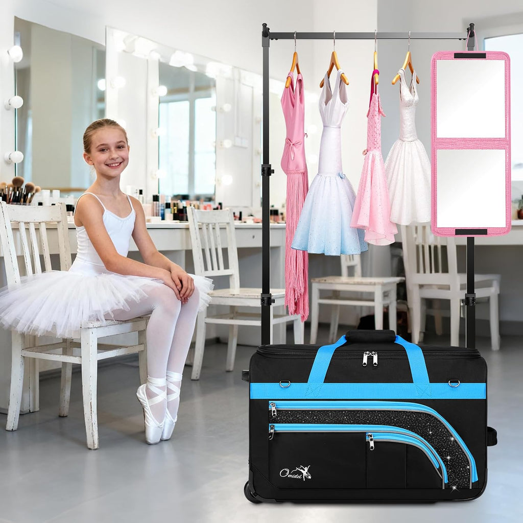 Dance Bag with Garment Rack, 28' Rolling Dance Suitcase Competition Duffle Bag with Garment Rack & Wheels | Versatile Compartments, Upgraded Stable System for Dance Shows, Travel, Cheer, Recital
