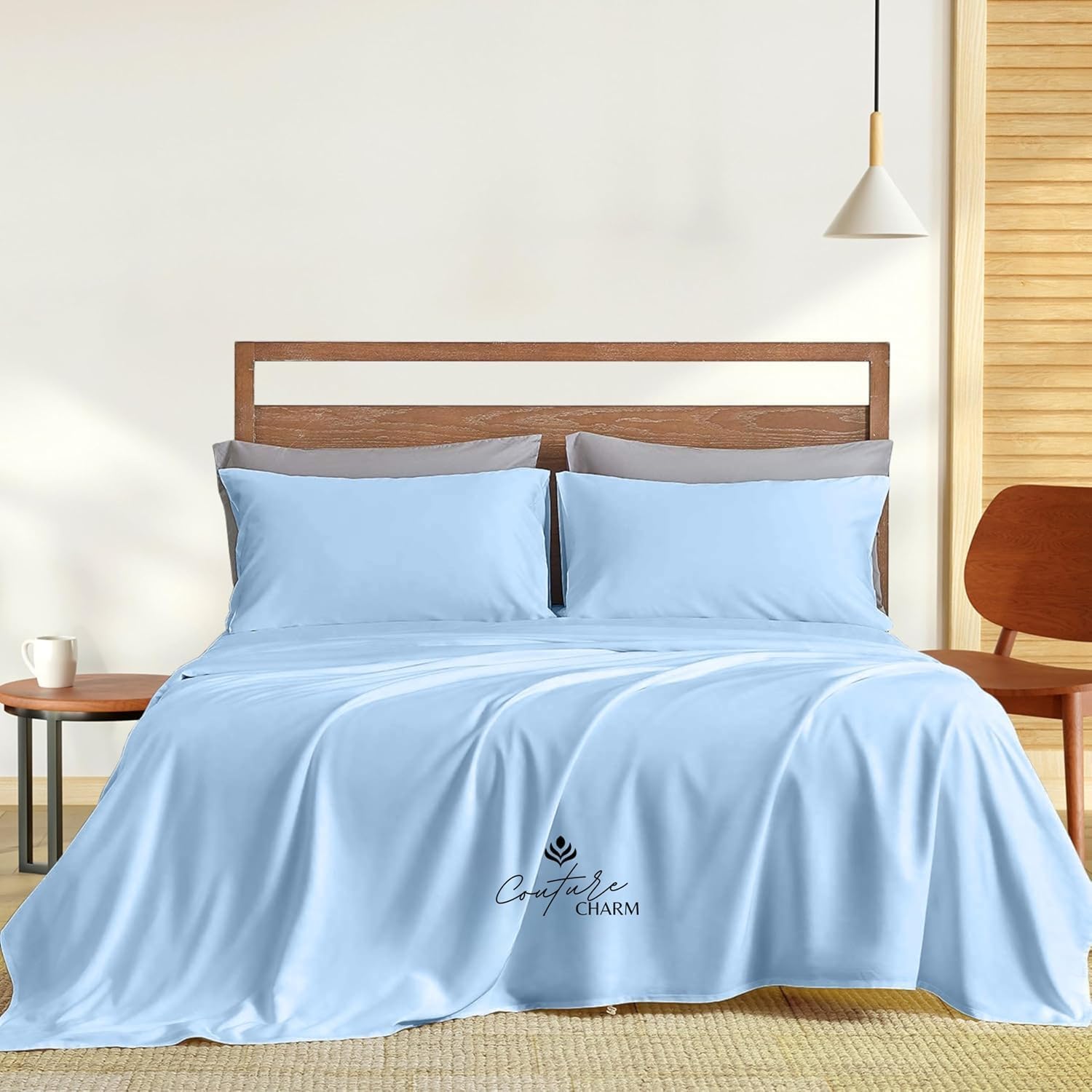 Queen Size 1000 Thread Count 100% Egyptian Cotton Sheet Set, 4-Piece, Sateen Weave, with 10-12' Deep Pocket Snug Fit (Solid, Light Blue)
