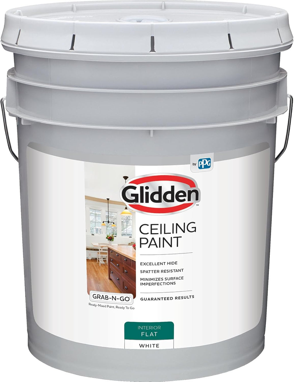 Glidden Interior Latex Ceiling Paint, White, Flat, 5 gal