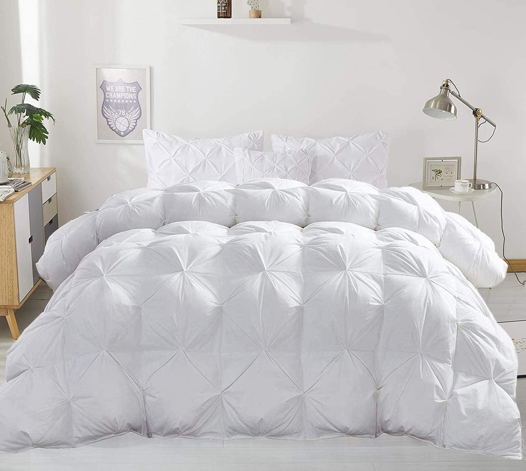 Eco Friendly 1000-TC Pinch Pleated Down Alternative Comforter 1pc Comforter & 2 pcs Pillow Covers, 700 GSM & All Side Corner Tabs 100% Egyptian Cotton (Eastern King Size (118' x 110'), White)