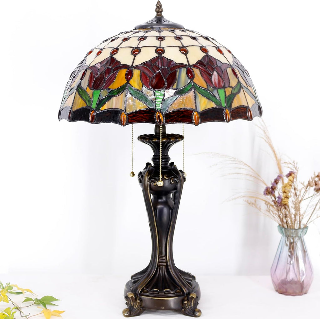 Large Tiffany Lamp Shade Replacement Only 16Inch Stained Glass Lampshade Fit For Table Lamps FLoor Lamp Ceiling Fixture Pendant Hanging Light Home Office Decoration (Yellow Tulips)