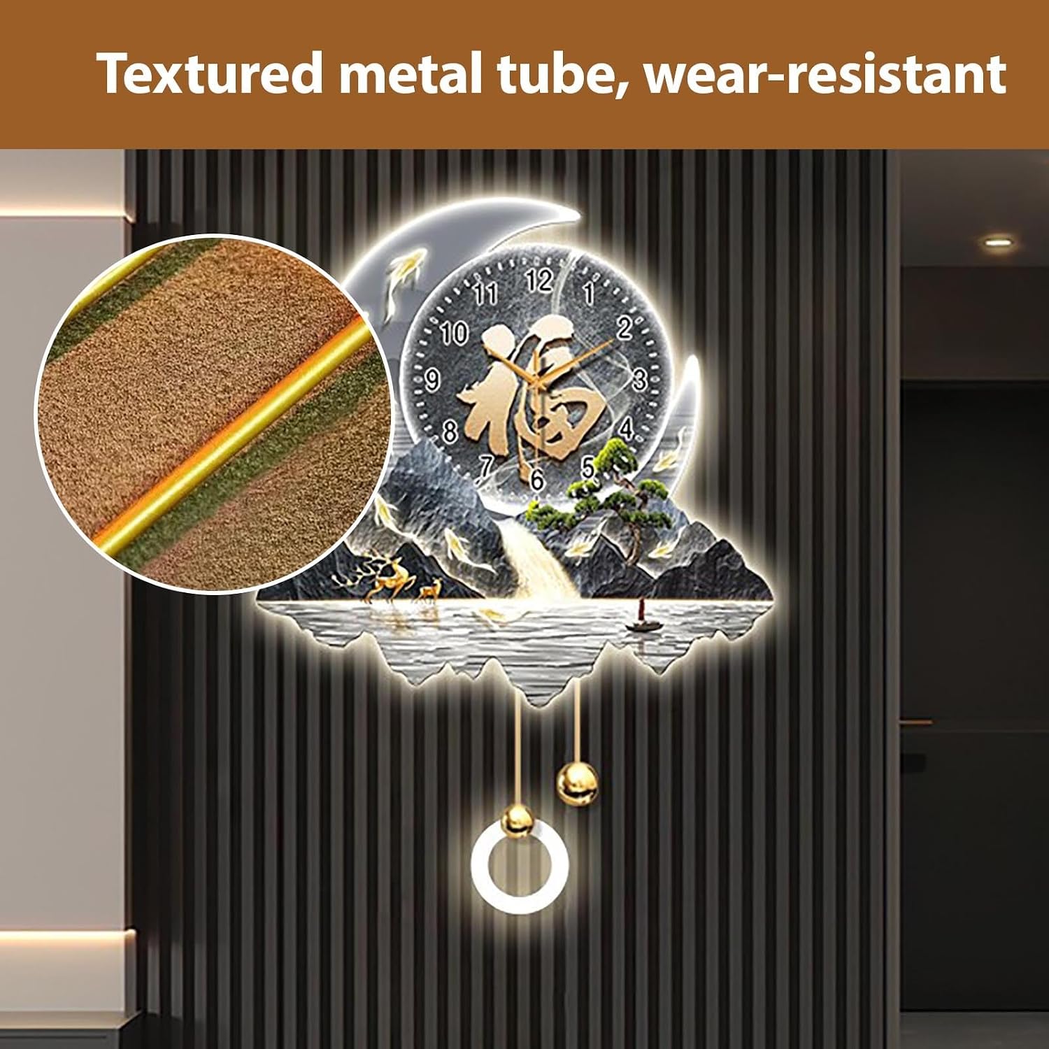 Modern Home Decorative Wall Clock Art Decorations lamp,Plug-in Power Supply 3D Relief LED Decorative Painting,Home Decoration,for Bedroom, Living Room, Kitchen(D,60 * 76cm/23.6 * 29.9in)