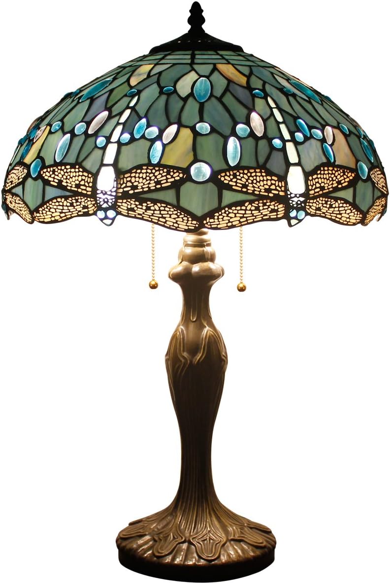 Tiffany Lamp Shade Replacement W16H7 Inch Sea Blue Stained Glass Dragonfly Lampshade For Table Lamps FLoor Lamp Ceiling Fixture(3 Hooks) Pendant Hanging Light S147 WERFACTORY Home Office Decoration