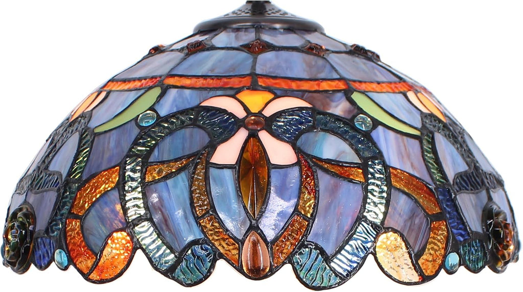 Large Tiffany Lamp Shade Replacement Only 16Inch Stained Glass Lampshade Fit For Table Lamps FLoor Lamp Ceiling Fixture Pendant Hanging Light Home Office Decoration (Blue purple)