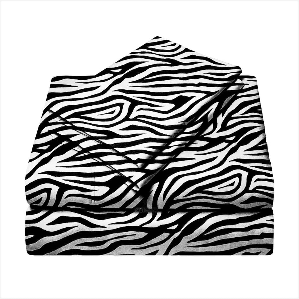 Twin Size Sheet Set, 1000 Thread Count Egyptian Cotton Sheets, Luxury Fits 6-9' Deep Pocket, Sateen, Hotel-Quality Sheet Set (Zebra Print)
