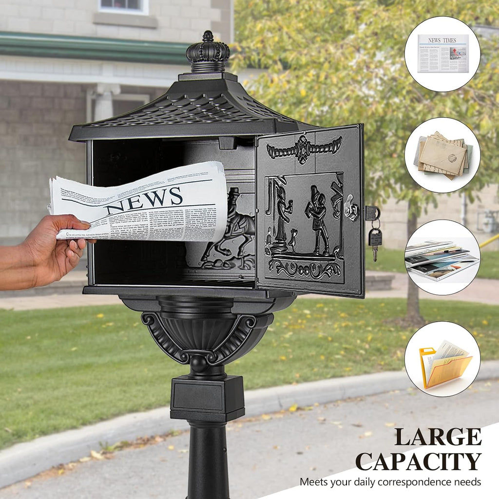 Mail Box Heavy Duty Mailbox Postal Box Security Cast Aluminum Vertical Pedestal