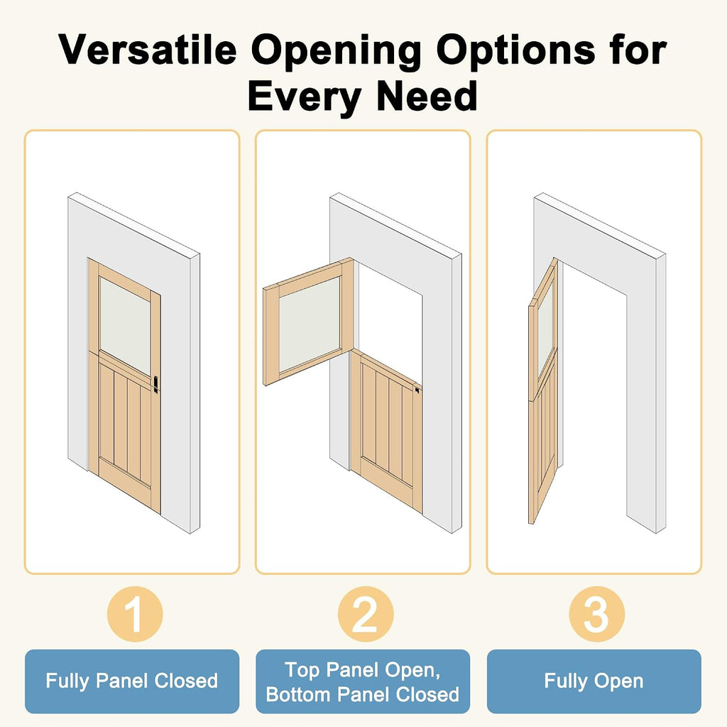 36' x 80' Exterior Dutch Entry Door (Front/Outside) - 1.75' Solid Pine with 1-Lite Glass, Half Panel,Interior Doors Slab for Home Entryway/Back w/4 Hinges+1 Latch +1 Slab+1 Lock Set