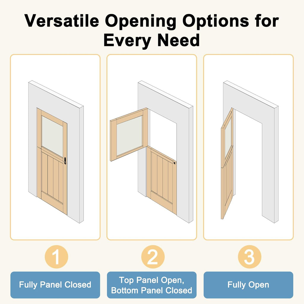 32' x 80' Exterior Dutch Entry Door (Front/Outside) - 1.75' Solid Pine with 6 Panels, Half Panel,Interior Doors Slab for Home Entryway/Back w/4 Hinges+1 Latch +1 Slab+1 Lock Set