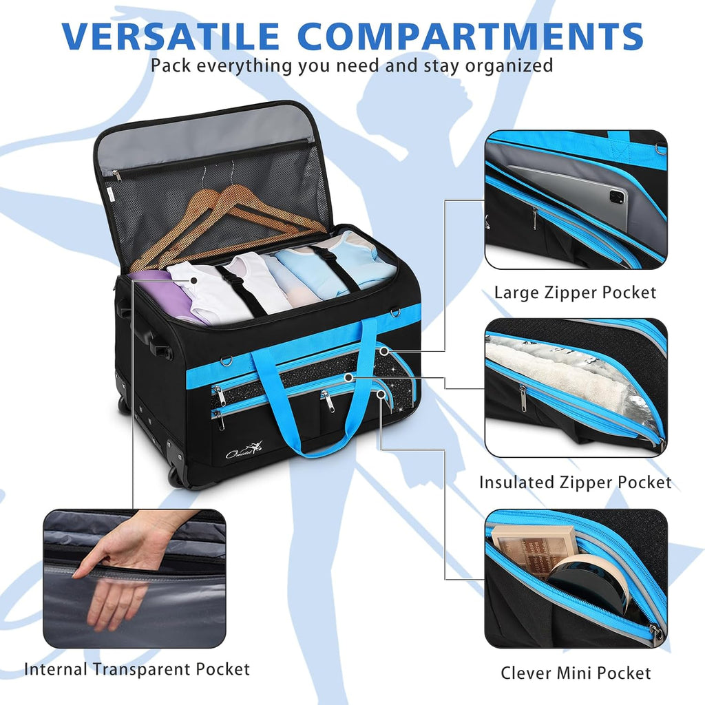 Dance Bag with Garment Rack, 28' Rolling Dance Suitcase Competition Duffle Bag with Garment Rack & Wheels | Versatile Compartments, Upgraded Stable System for Dance Shows, Travel, Cheer, Recital