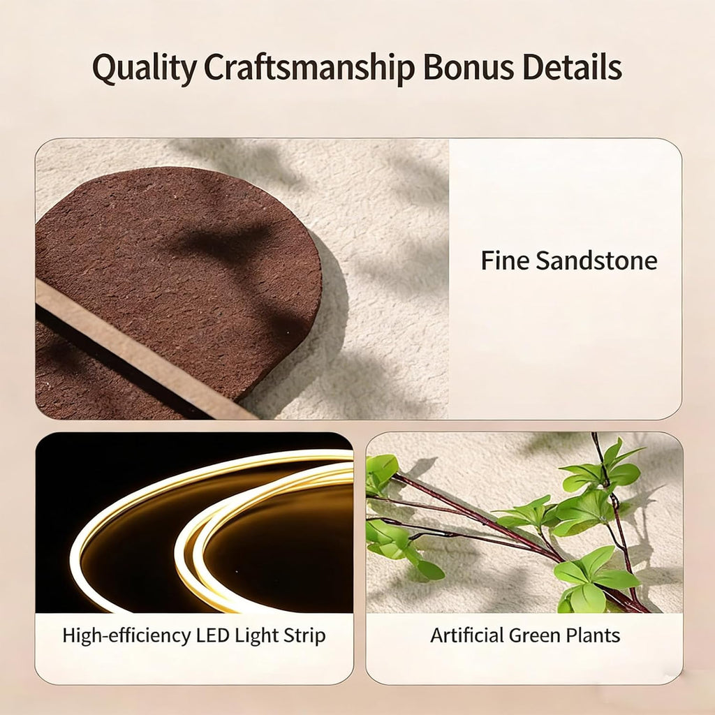 JVQONSD Sandstone Modern Wall Sculpture,3D Art Wall Decor With Led Lights,Neutral Textured Painting Decoration,Wall Hanging Art With A Vase,Plug-In Power Supply For Corridor/Home (Entrance)/Indoor