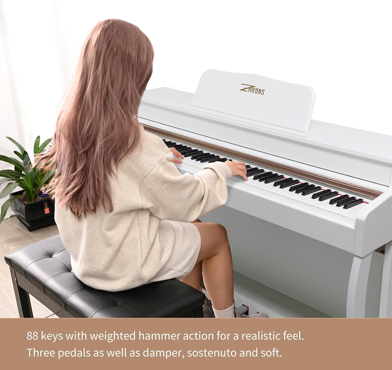 Digital Piano, 88 Key Full Weighted Keyboard Piano, Professional Acoustic Heavy Hammer Piano Keyboard, with Sheet Music Stand, Triple Pedal, Power Adapter, Supports USB-MIDI Connecting, White