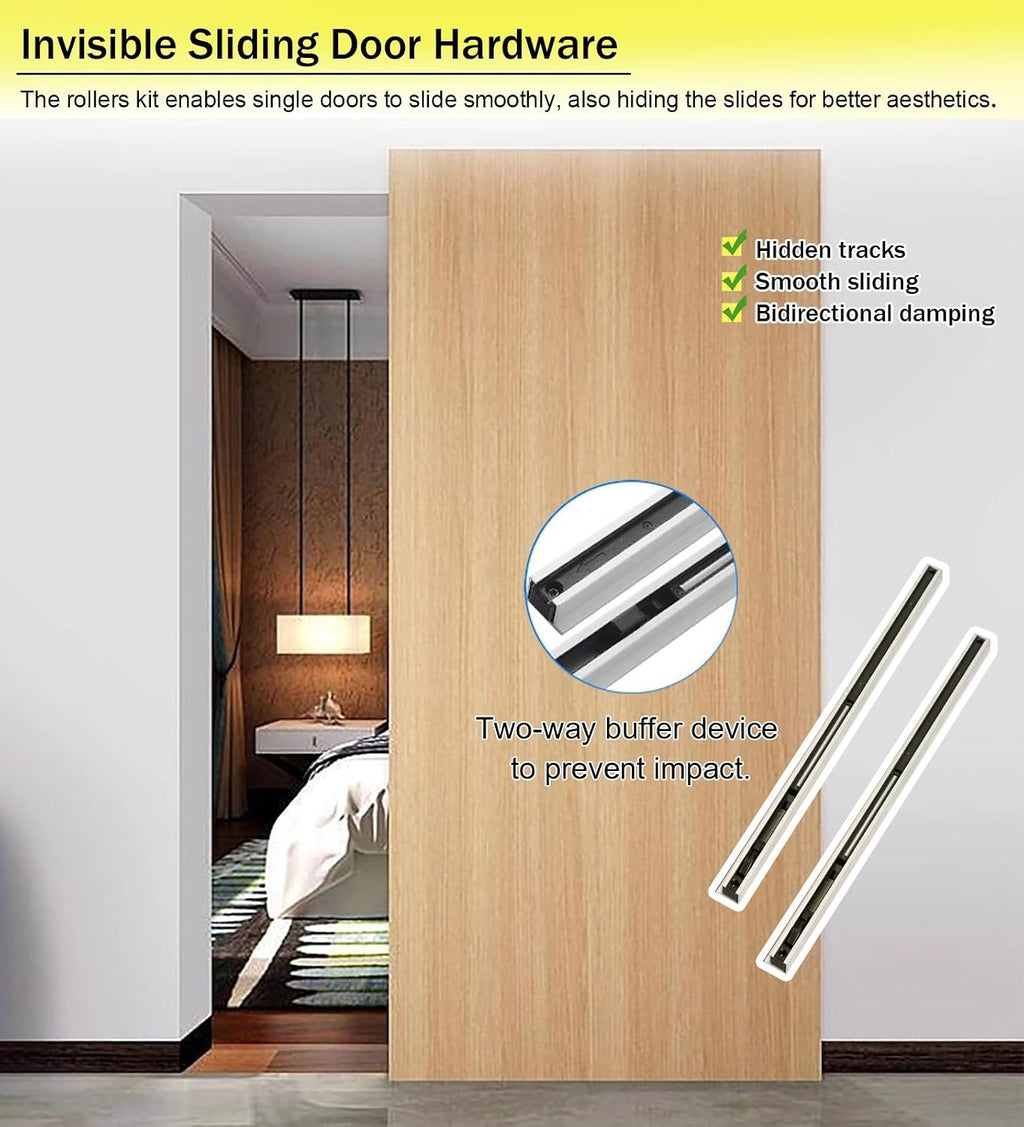 Trackless Ghost Sliding Door Hardware Kit, Soft Close Pocket Door Hardware with Track Universal, Bedroom/Kitchen/Study Barn Door Replacement Rail(8.7ft/266cm)