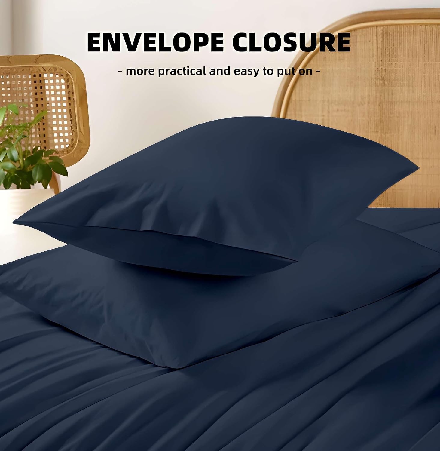 SlumberWell Top Split King Sheets Sets for Adjustable Beds, Half Split King Sheet Sets for Adjustable Beds 18' Deep Pocket, 34' Split Top Sheets Giza Cotton Sheets, Navy Blue Solid