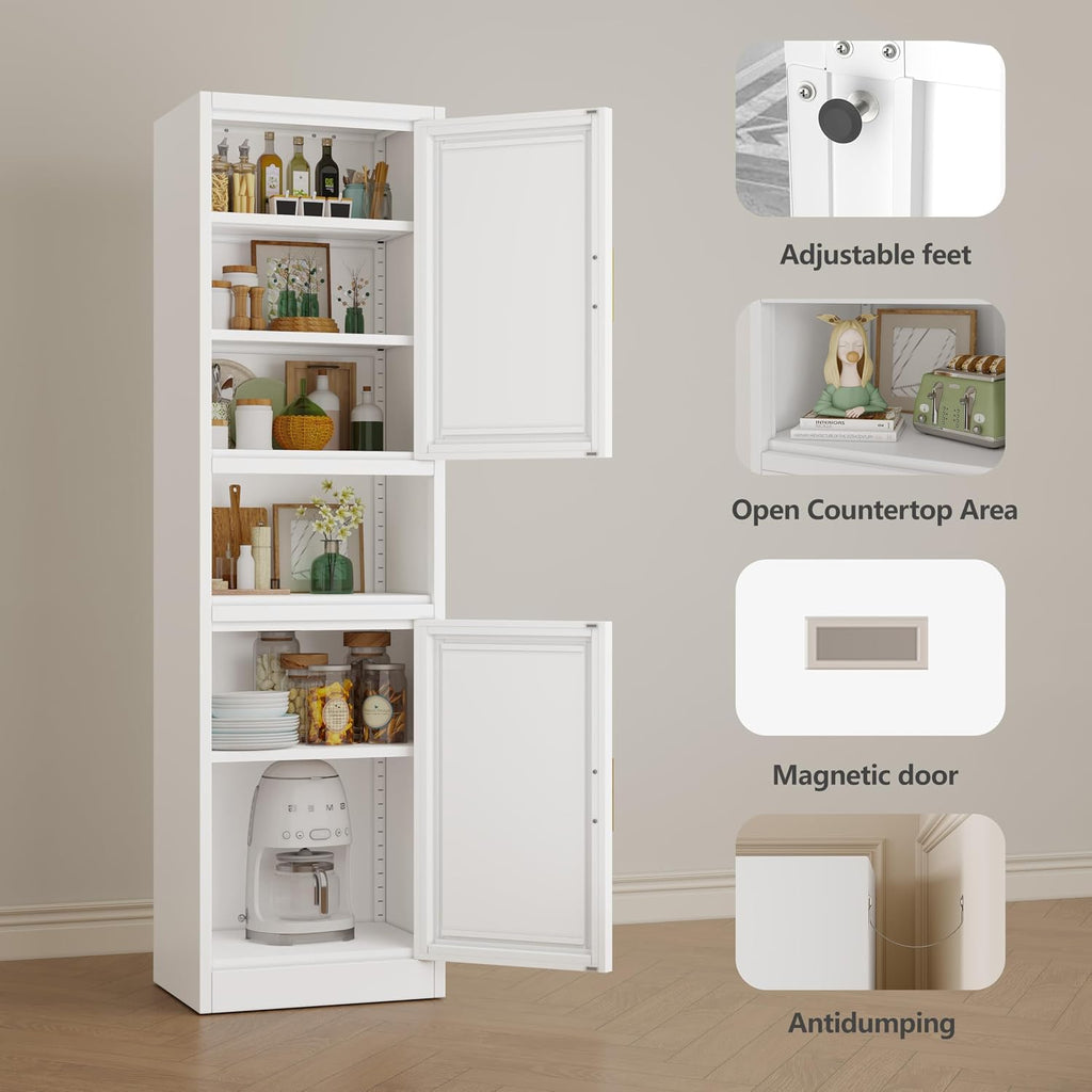 Metal Tall Narrow Kitchen Pantry Cabinet,Tall Bathroom Storage Cabinet,67' High Bathroom Organizers with Doors and Adjustable Shelves for Bathroom, Kitchen,Small Spaces