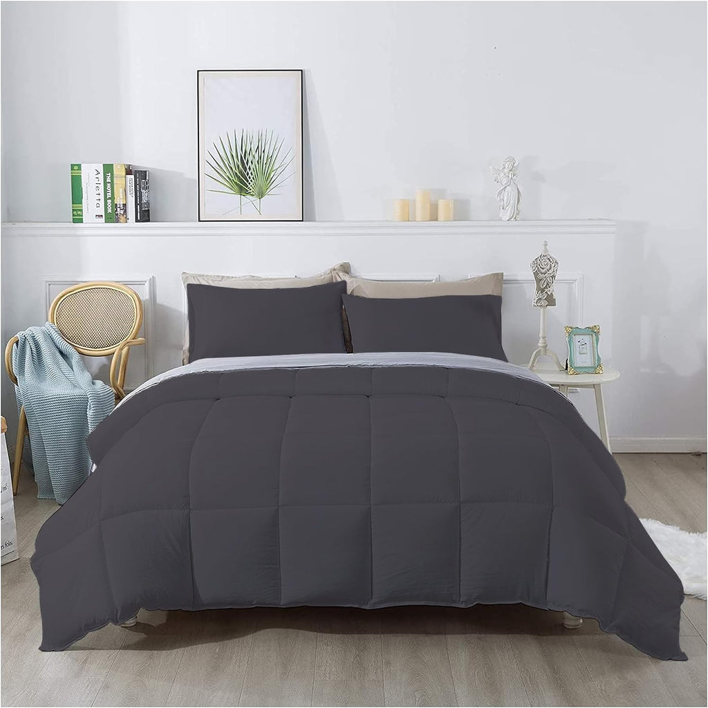 Olivia Rocco 1 Piece 1000 Thread Count Comforter Full XL/Queen Size (88' x 92') Inch 100% Egyptian Cotton Comforter 400 GSM Soft Quality - Dark Grey Solid