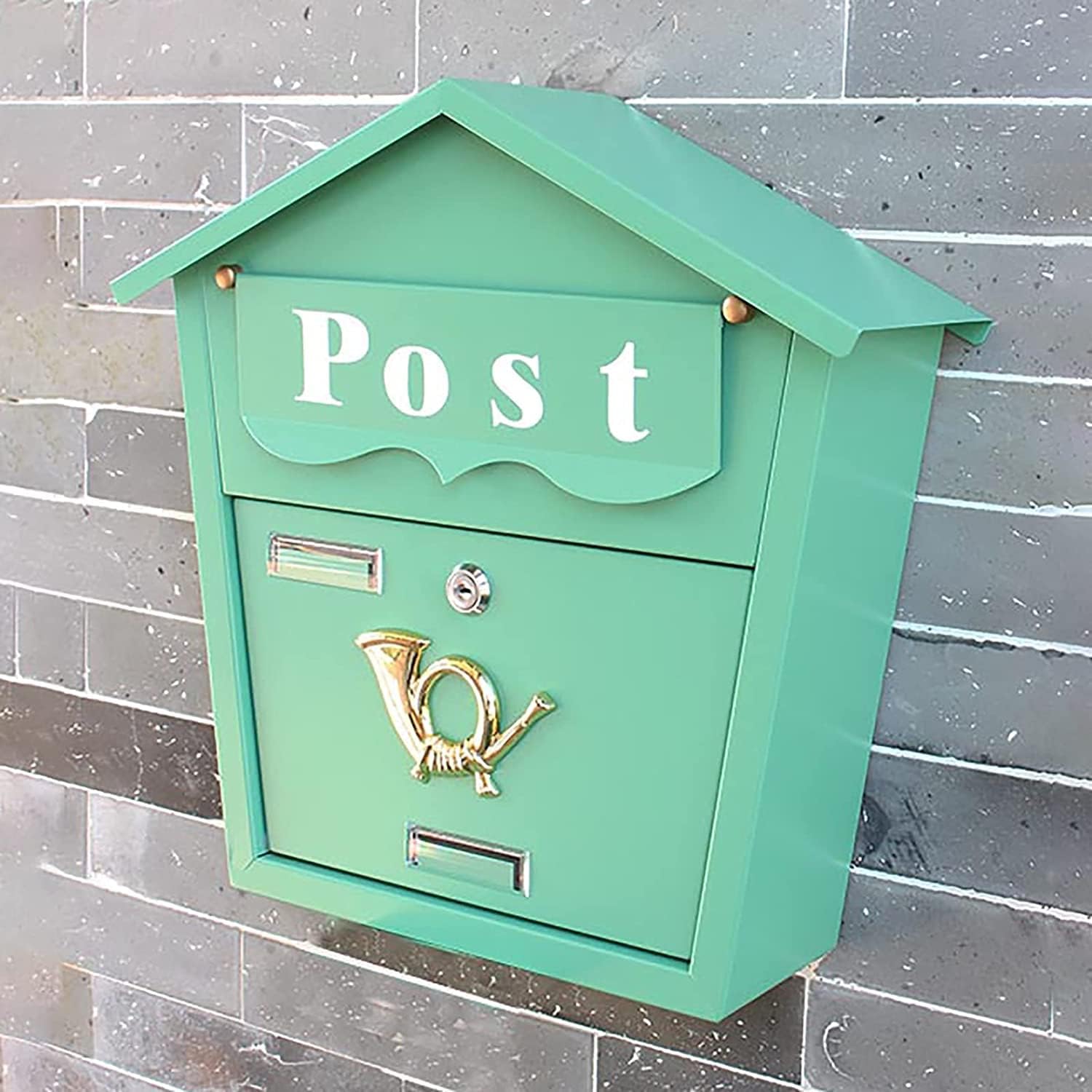 REMYS Suggestion Box Ballot Box Drop Box Green Metal Mailbox Wall Mount for Outside, Extra Large Mail Box with Lock, Home & Office Rust-Proof Postbox, Modern Style