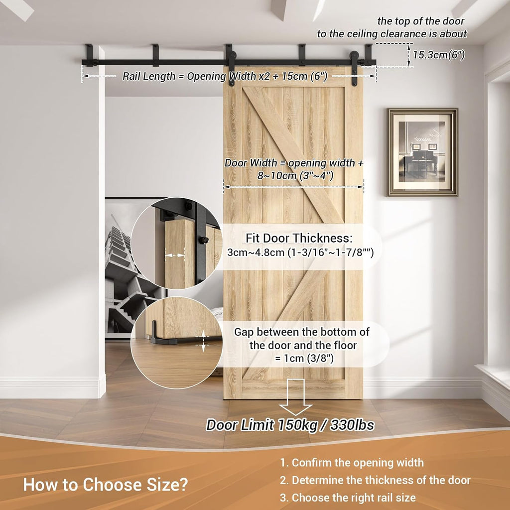 4-12FT Sliding Barn Door Hardware Kit Ceiling Mount Style, 6FT Length Rails fit 36' Width Single Door Panel, Line Style