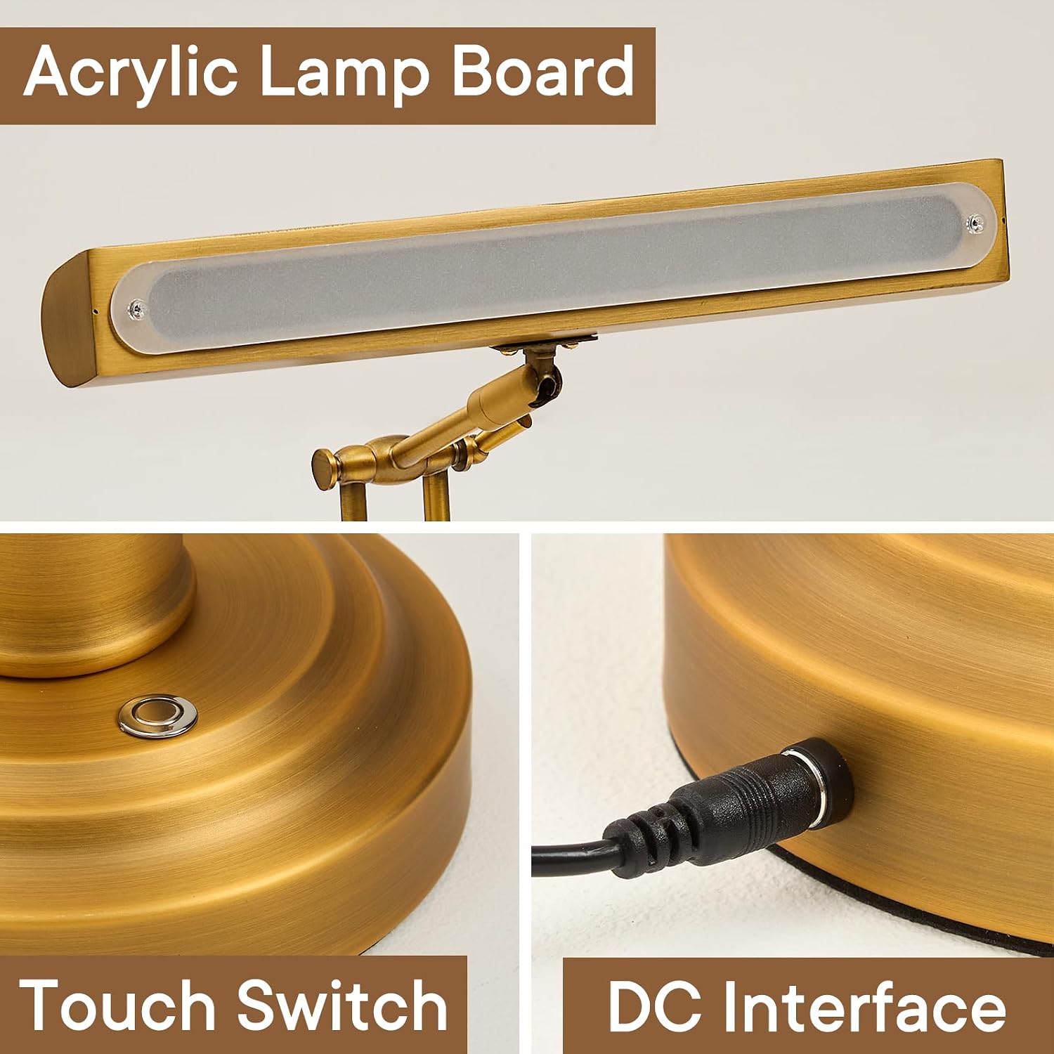 Piano Light for Grand/Upright Pianos, Vintage Piano Lamp, LED Music Stand Light with 3 Color Temperature, Stepless Dimming, Touch Control, Gold Foldable Leaning Desk Lamp for Reading, Office, Bedside