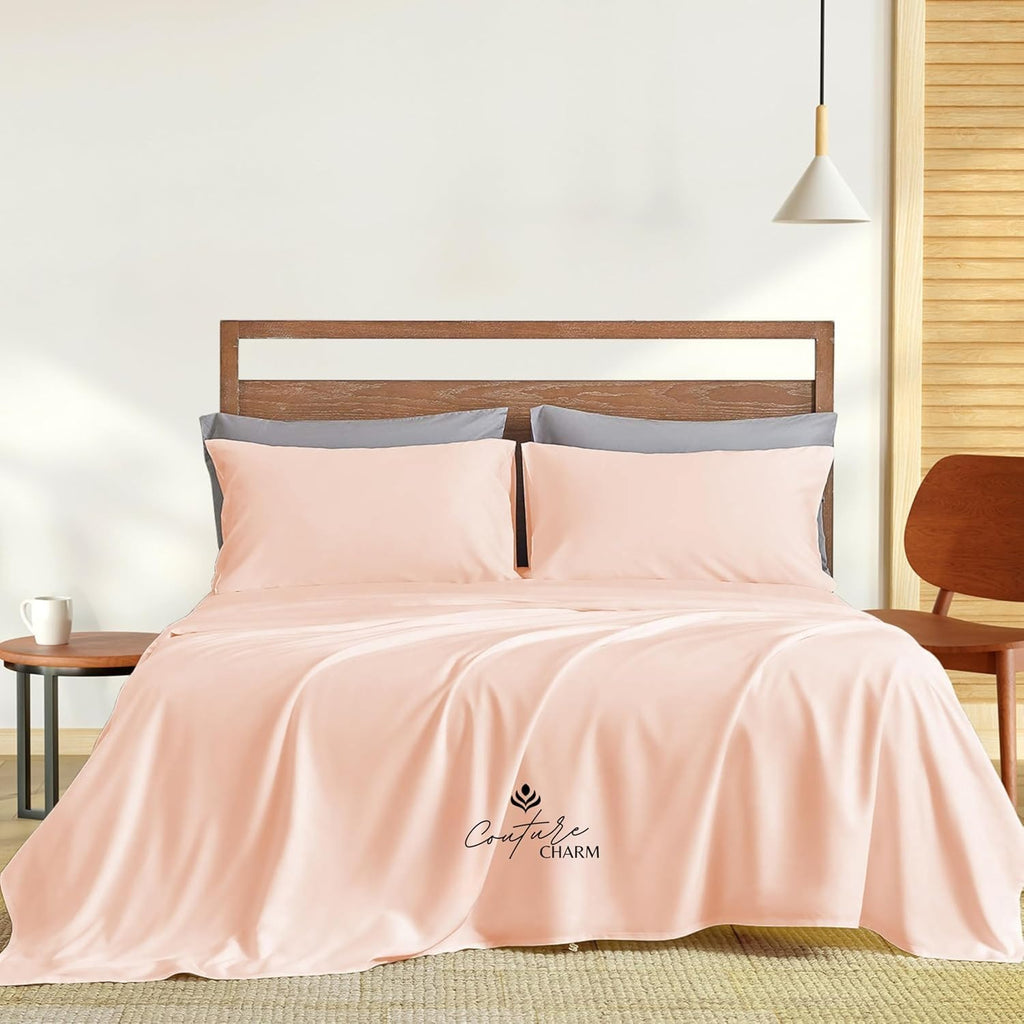 Queen Size 1000 Thread Count 100% Egyptian Cotton Sheet Set, 4-Piece, Sateen Weave, with 10-12' Deep Pocket Snug Fit (Solid, Peach)
