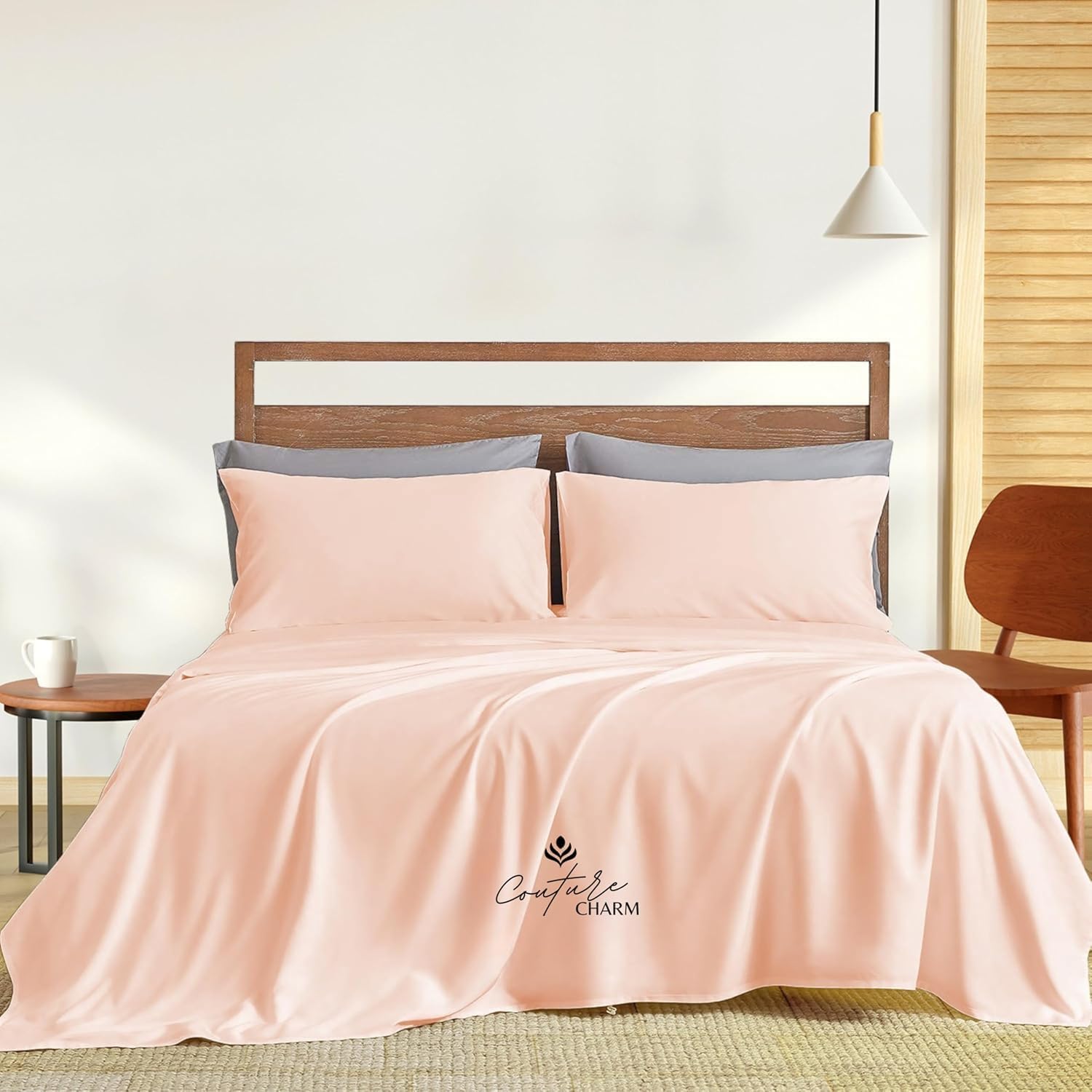 Queen Size 1000 Thread Count 100% Egyptian Cotton Sheet Set, 4-Piece, Sateen Weave, with 10-12' Deep Pocket Snug Fit (Solid, Peach)