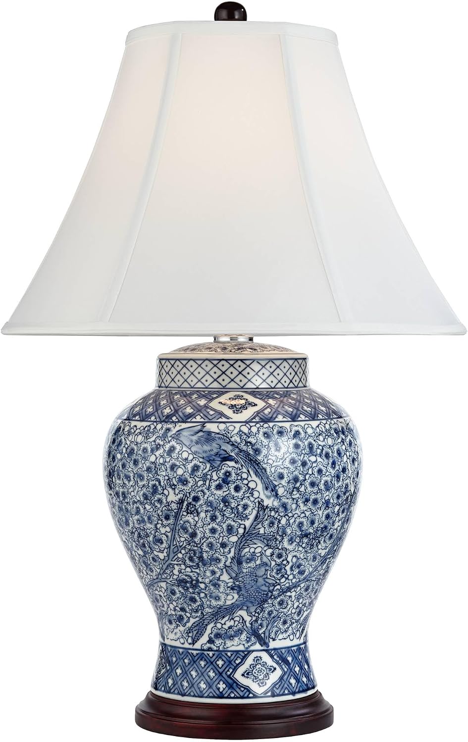 Barnes and Ivy Shonna Garden Bird 27' Tall Jar Traditional Table Lamps Set of 2 Blue Porcelain White Shade Living Room Bedroom Bedside Nightstand House Office Home Kitchen Entryway Console