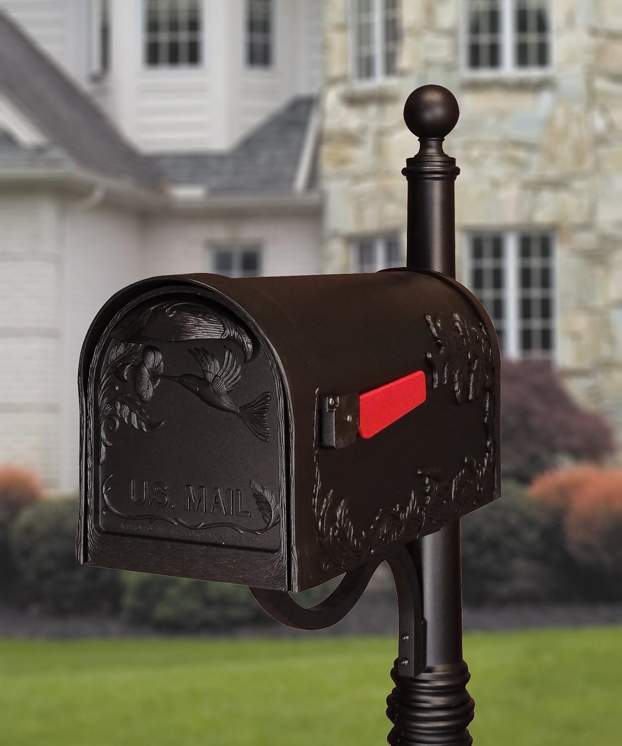 Special Lite Hummingbird Curbside Mailbox - Black Aluminum Mailbox for Post Mount - SCB-1005-BLK