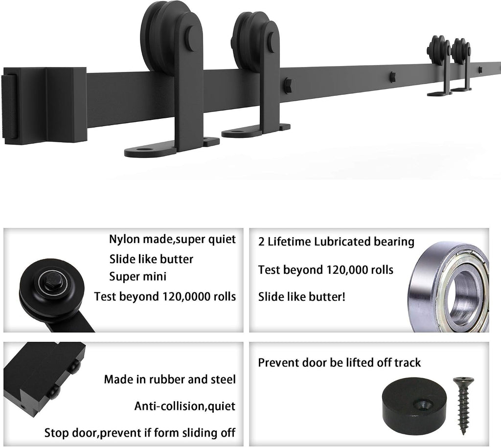 WINSOON 13FT WinSoon Antique Top Mount Double Sliding Barn Wood Door Hardware Cabinet Kit Black