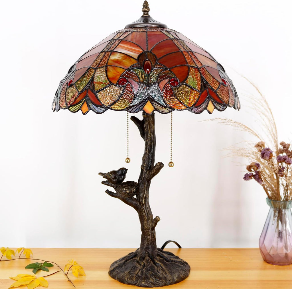 Large Tiffany Lamp Shade Replacement Only 16Inch Stained Glass Lampshade Fit For Table Lamps FLoor Lamp Ceiling Fixture Pendant Hanging Light Home Office Decoration (Red)