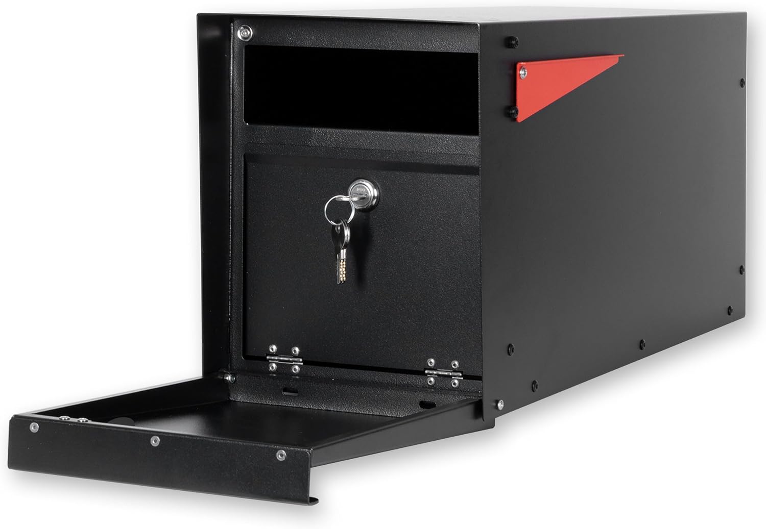 Ilyapa Locking Mailbox with Lock and Key Modern Mailboxes for Outside Post Mount - Black Powder Coated Steel, All Weather & Corrosion Resistant, Stainless Steel, Modern