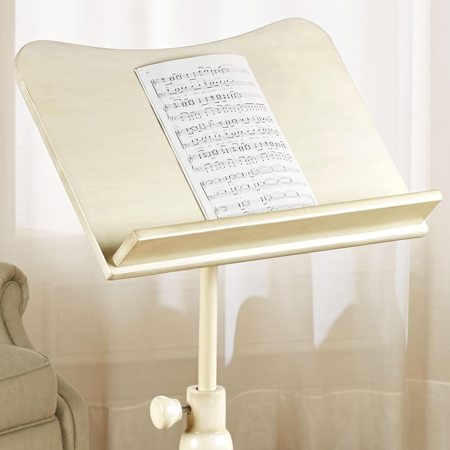 Parke Wooden Music Stand | Neutral Ivory | Tilting Holder & Adjustable Height for Sitting or Standing | Can Hold Sheet Music, Scores, or Books for Band Students, Libraries, Classrooms, or Performances