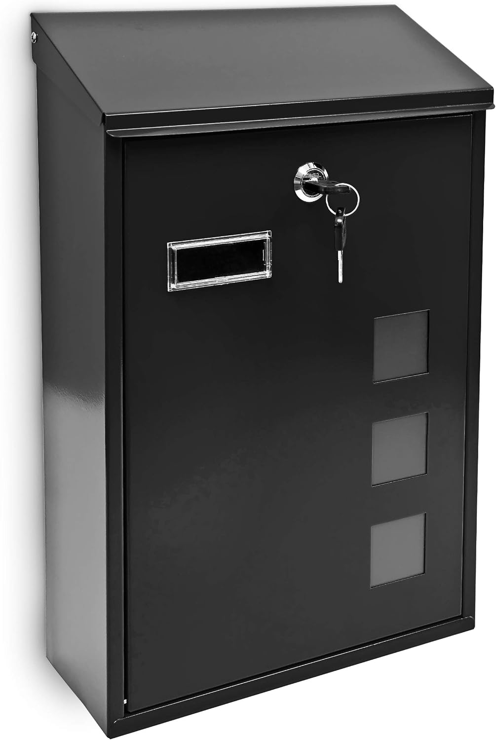 Relaxdays Design Mailbox/Letterbox Metal 4 Colours 3 Viewing Windows 25x40 cm Post Mail Secure, Black