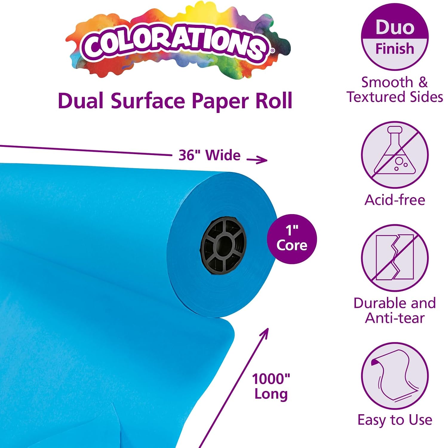 Colorations DSBB Bright Blue Dual Surface Paper Roll 36' x 1000' (1 Roll)