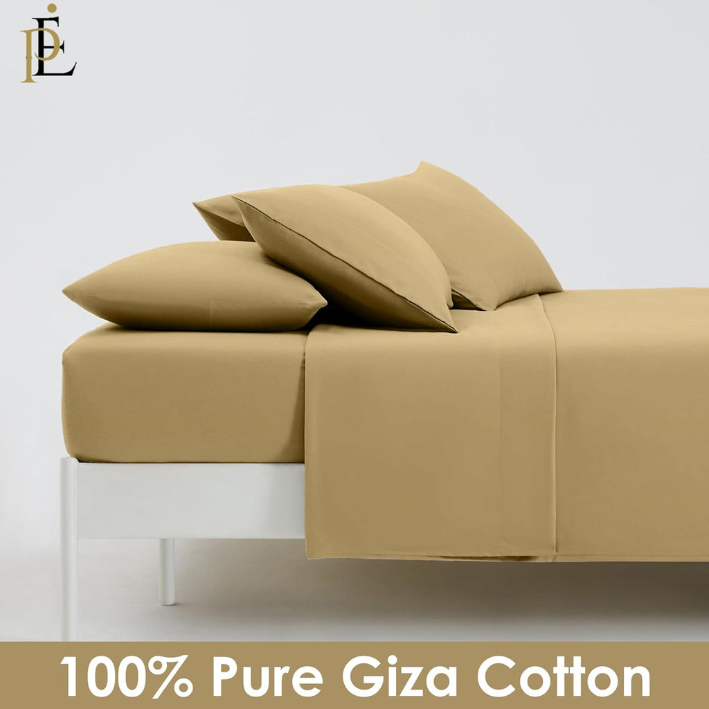 100% Giza Cotton, 1000 Thread Count, 6-PC Bed Sheet Set [Queen Size, Taupe Color] 18 inches Deep Pockets, Long Staple Cotton Breathable Soft Silky Sateen Weave